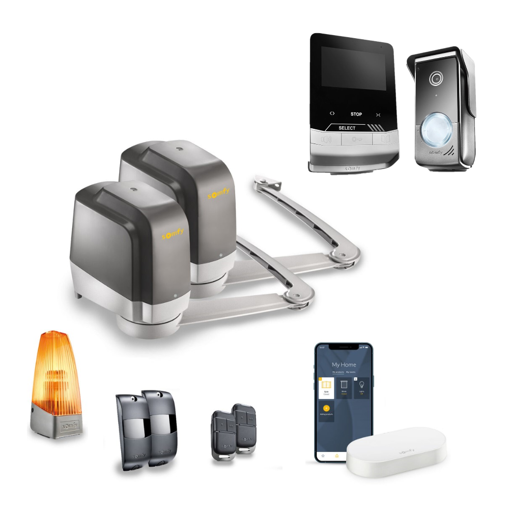 Napęd do bramy dwuskrzydłowej Lockyvia Essential + Centralka Connectivity Kit + Wideodomofon V100+ - 1241429-1870755-1870535-zestaw - 1 - Somfy